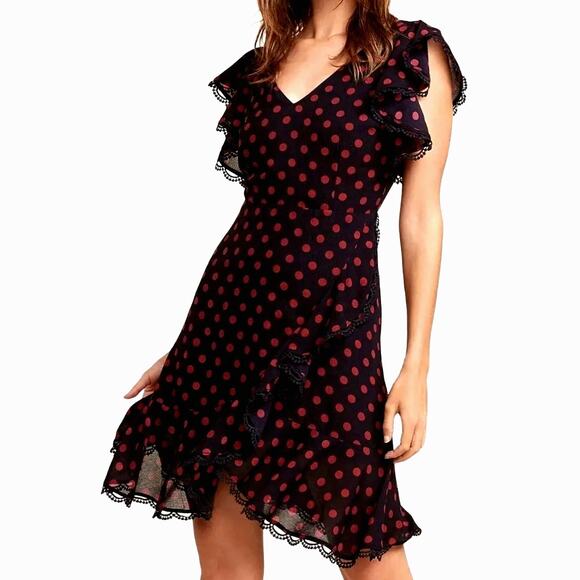 BB Dakota Dress NWT Midnight Sky Blue Red Polka Dots Size 8 Swing Dance Dress - Picture 1 of 11